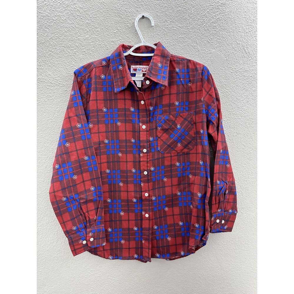 Womens American Sweetheart Shirt Size Medium Red Plaid Long Sleeve Button Up